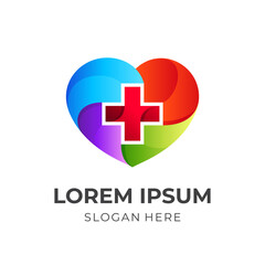 charity logo with medical icon combination, 3d colorful style