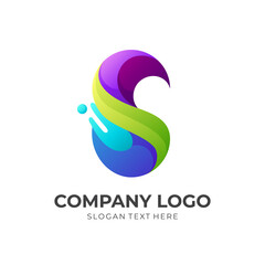 letter S and water design vector, 3d colorful style