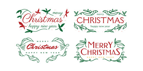 Merry Christmas and Happy New Year Lettering Design for Card, Banner or Poster. Merry Christmas Typography Set