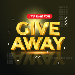 Giveaway glossy gold text vector in 3d style isolated on dark background with reflection for marketing design