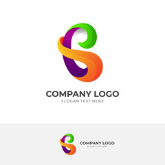 abstract letter B logo template, 3d colorful style