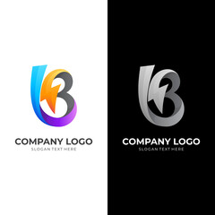 letter B logo with thunder design template combination, 3d colorful style