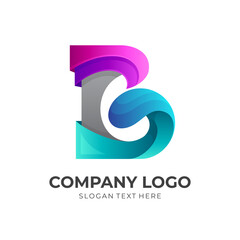 B logo with wave symbol combination, 3d colorful style