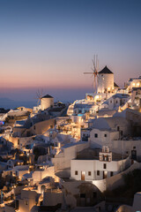 Sunset landscapes of the village Oia in Santorini Island in Greece