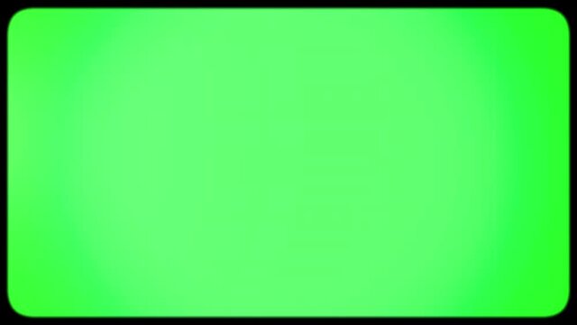 Old green TV screen. Effect of an old TV with a kinescope on a green screen. Rounded edges of the TV screen. Ideal for overlay. Retro 80s, 90s.