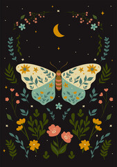 Postcard with a butterfly in boho style. Vector graphics. © Екатерина Зирина