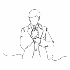 Continuous one single line drawing of elegant stylish businessman in a suit standing  mans world day in silhouette on a white background. Linear stylized.