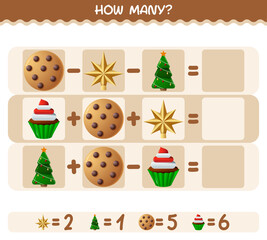 How many cartoon christmas. Counting game. Educational game for pre shool years kids and toddlers