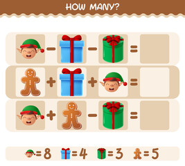 How many cartoon christmas. Counting game. Educational game for pre shool years kids and toddlers