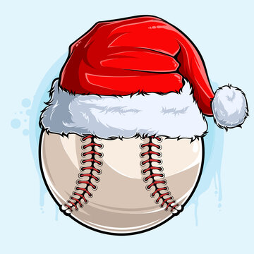 Funny Christmas Baseball ball with Santa Claus hat, Xmas holydays Sport ball