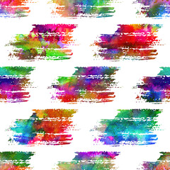 Watercolor Brush Stripes Seamless Pattern Grange Geometric Design in Rainbow Color. Modern Strokes Grung Collage Background for kids fabric and textile