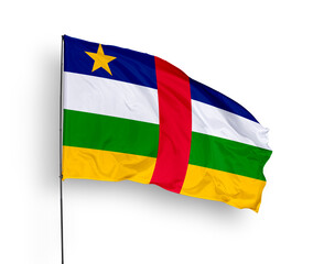 Central African flag isolated on white background. close up waving flag of Central African. flag symbols of Central African. Concept of Central African.