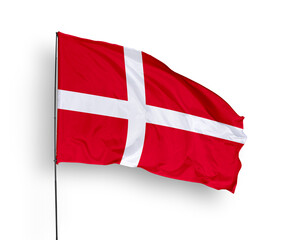 Denmark flag isolated on white background. close up waving flag of Denmark. flag symbols of Denmark. Concept of Denmark.