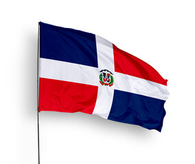 Dominican Republic flag isolated on white background. close up waving flag of Dominican Republic. flag symbols of Dominican Republic. Concept of Dominican Republic.