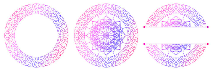 Set of flower mandalas. Split pattern in form of mandala for Henna Mehndi or tattoo decoration. Decorative ornament in ethnic oriental style, vector illustration.	