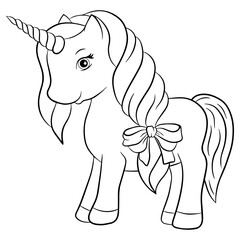 Cute unicorn. Vector illustration, isolated on white background. Coloring book page.