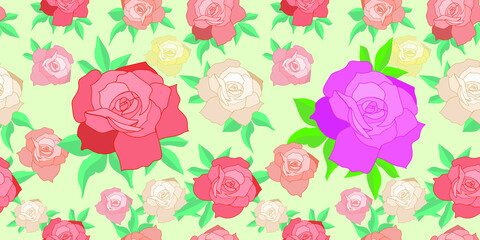 Seamless floral rose and leaves vector pattern