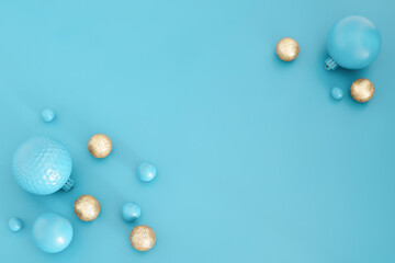 Blue Christmas composition with gold details. Trendy Xmas background, mockup. Modern design. Free...