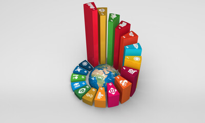 3D rendering Sustainable Development Wheel Illustration for Corporate social responsibility project. Concept design to achieve Sustainable Development for a better world. 3D Icons. 3D Illustration.