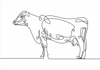 One line cow design silhouette.Hand drawn minimalism style vector illustration