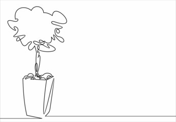 Continuous one line drawing.tree in pot. Vector illustration