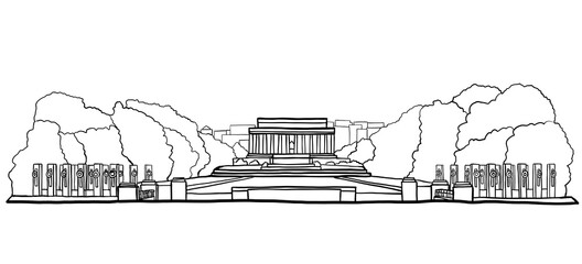 lincoln memorial outline doodle drawing on white background.