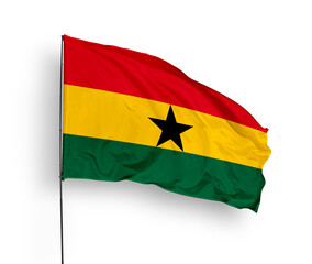 Ghana flag isolated on white background. close up waving flag of Ghana. flag symbols of Ghana. Concept of Ghana.
