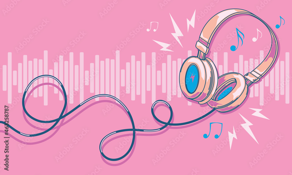 Wall mural playing musical colorful headphones - music design