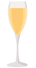 A clear glass of champagne with sparkling white wine. Illustration of a glass on a white background.