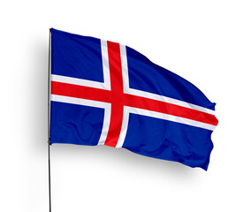 Iceland flag isolated on white background. close up waving flag of Iceland. flag symbols of Iceland. Concept of Iceland.