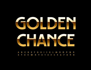 Vector stylish Sign Golden Chance. Elegant Artistic Font. Luxury Alphabet Letters and Numbers