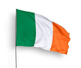 Ireland flag isolated on white background. close up waving flag of Ireland. flag symbols of Ireland. Concept of Ireland.