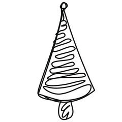 Christmas tree in one line on a white background. Decorated tree for the new year. Festive symbol of winter holidays. Abstract vector shape for greeting cards, advertising, print products, web banners