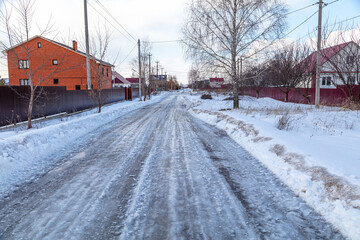 Snow on road in winter.