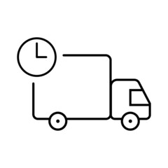 Truck with a clock. Online delivery service. Isolated object. Fast delivery concept. Logistic transport. Shipment of goods. Timer icon.