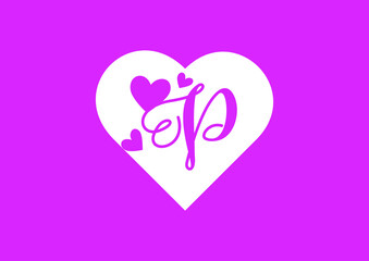 P letter logo with love icon, valentines day design template