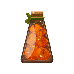 Magic pumpkins in the bottle. Icon. Autumn bottle. Vector illustration