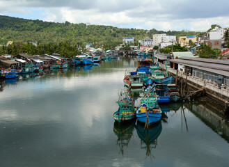Fototapeta na wymiar Fishing vessel port on Phu Quoc Island, Vietnam