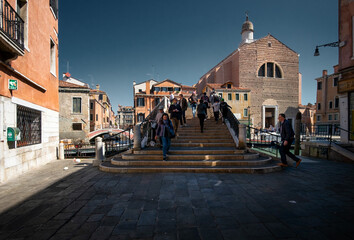Streets and churches of the old city of Venice. Venice. Italy.