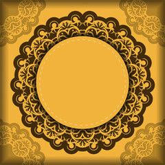 Greeting flyer in yellow color with abstract brown pattern prepared for typography.