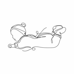 Continuous one single line drawing of cute baby newborn in silhouette on a white background. Linear stylized.
