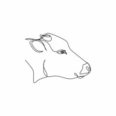 Continuous one single line drawing of the-head of a cow milk farm concept in silhouette on a white background. Linear stylized.