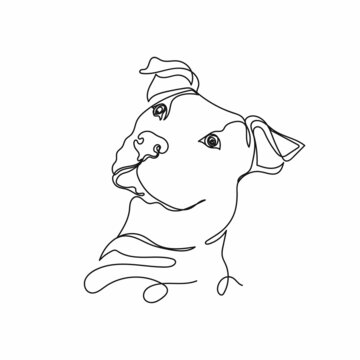 Continuous one single line drawing of cute dog face animal concept in silhouette on a white background. Linear stylized.