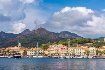 Obraz premium city scape , harbour and skyline of Porto Azzurro Island of Elba, Tuscan Archipelago, Tuscany, Italy 