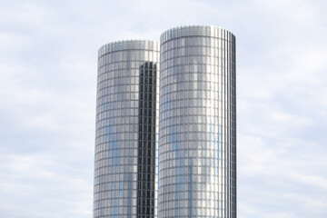 Close-up detail photo shot of modern round type architecture skyscrapers.
