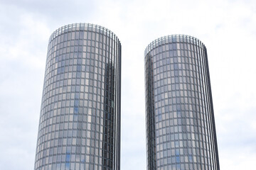 Fototapeta premium Close-up detail photo shot of modern round type architecture skyscrapers.