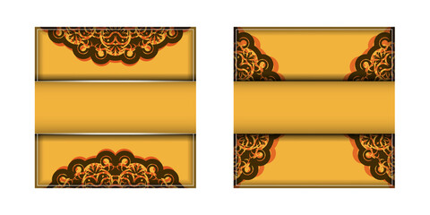 Postcard template in yellow with vintage brown pattern prepared for typography.