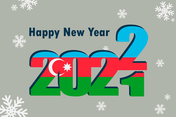 New year's card 2022. Depicted: element of the flag of Azerbaijan, festive inscription and snowflakes. It can be used as a promotional poster, postcard, flyer, invitation or website.