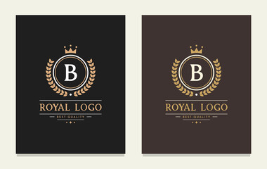 Graceful letter B luxury royal style crown logo. Elegant emblem and round shape. The vintage symbol for book design, brand name, business card, restaurant, boutique, hotel, cafe, identity, badge