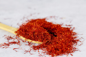 Fototapeta premium Dried saffron spice isolated on white background.